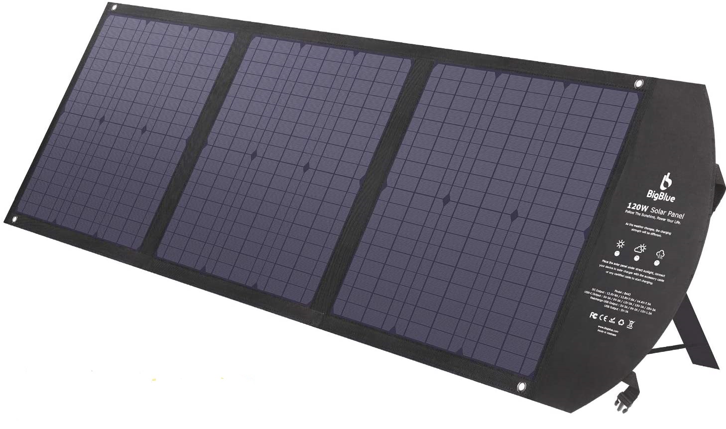 BigBlue [MPPT Technology] 120W Foldable Solar Charger with 2USB+19V DC+60W PD Type C